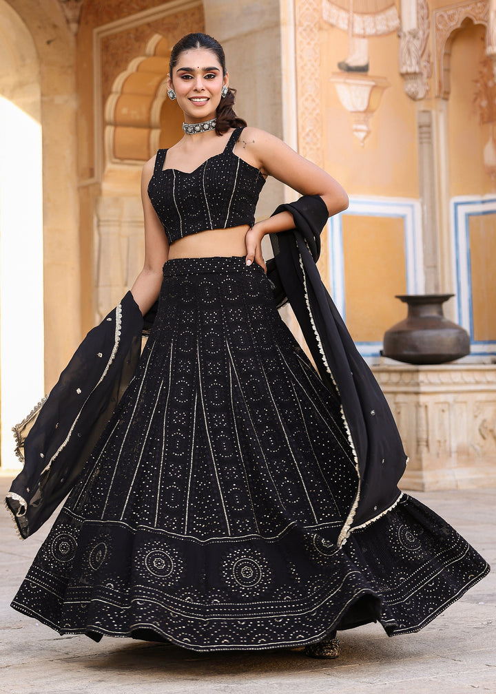Raha Black Lucknowi Embroidered Lehenga Set
