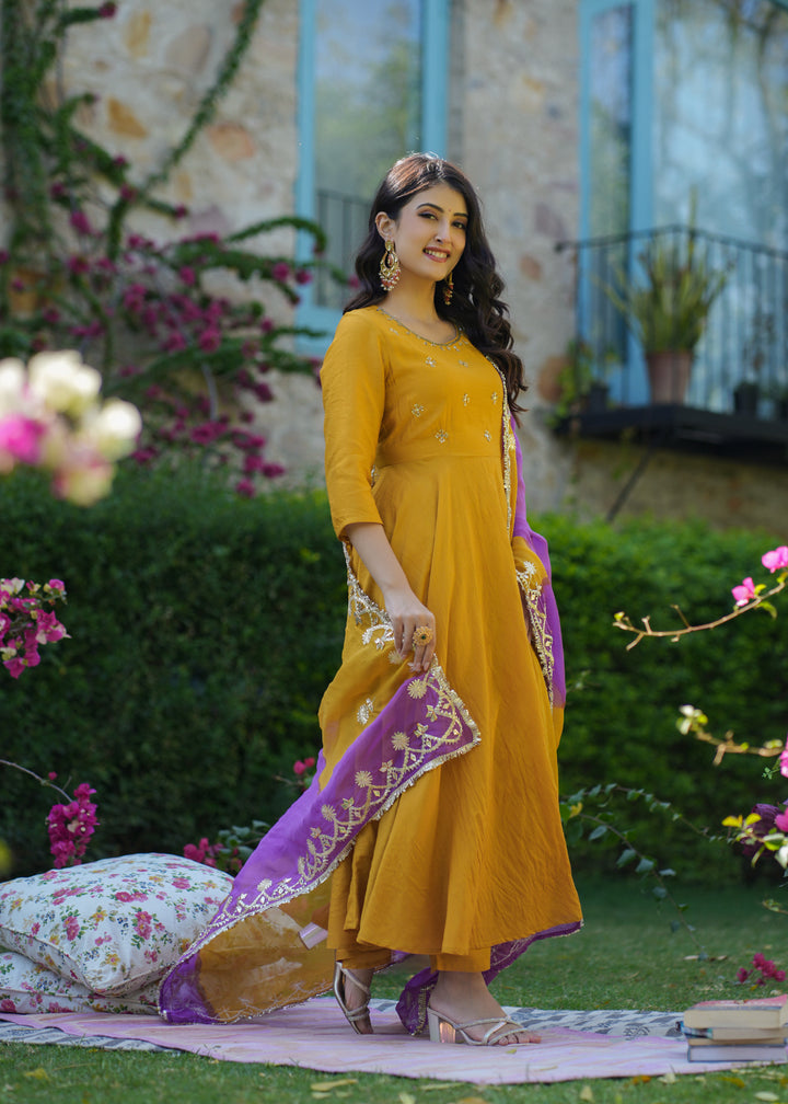 Jivika Mustard Anarkali Suit Set With Dupatta