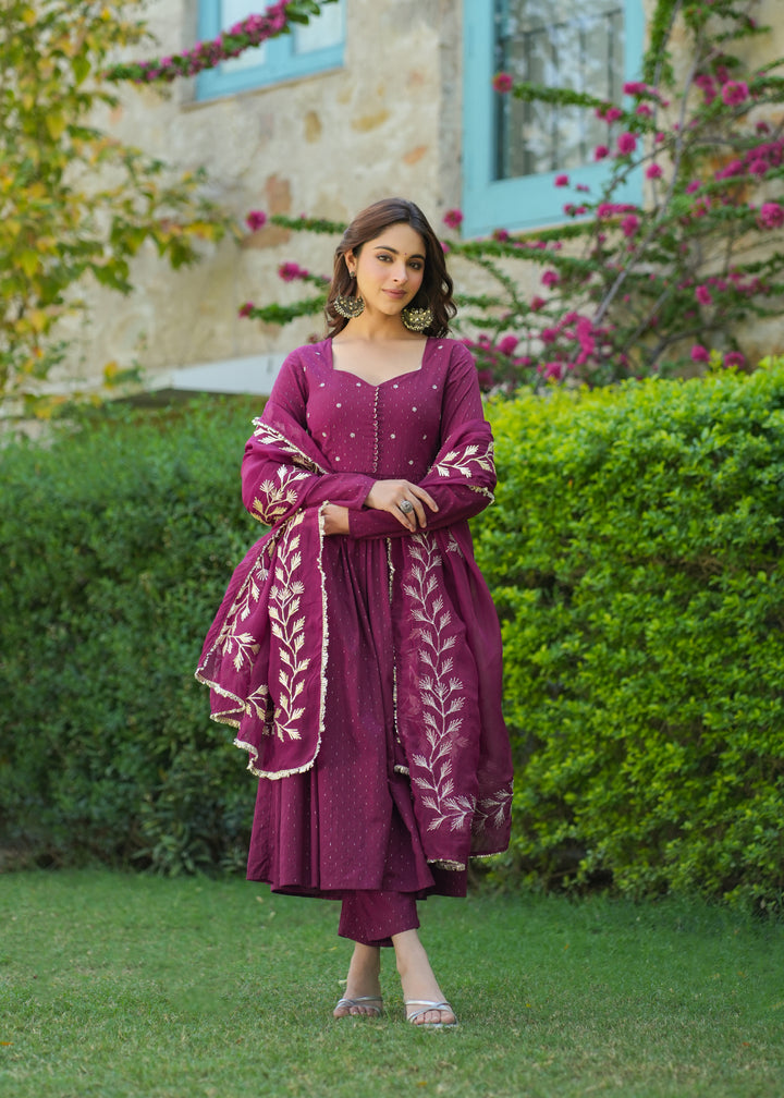 Zaria Wine Cotton Gotapatti suit Set