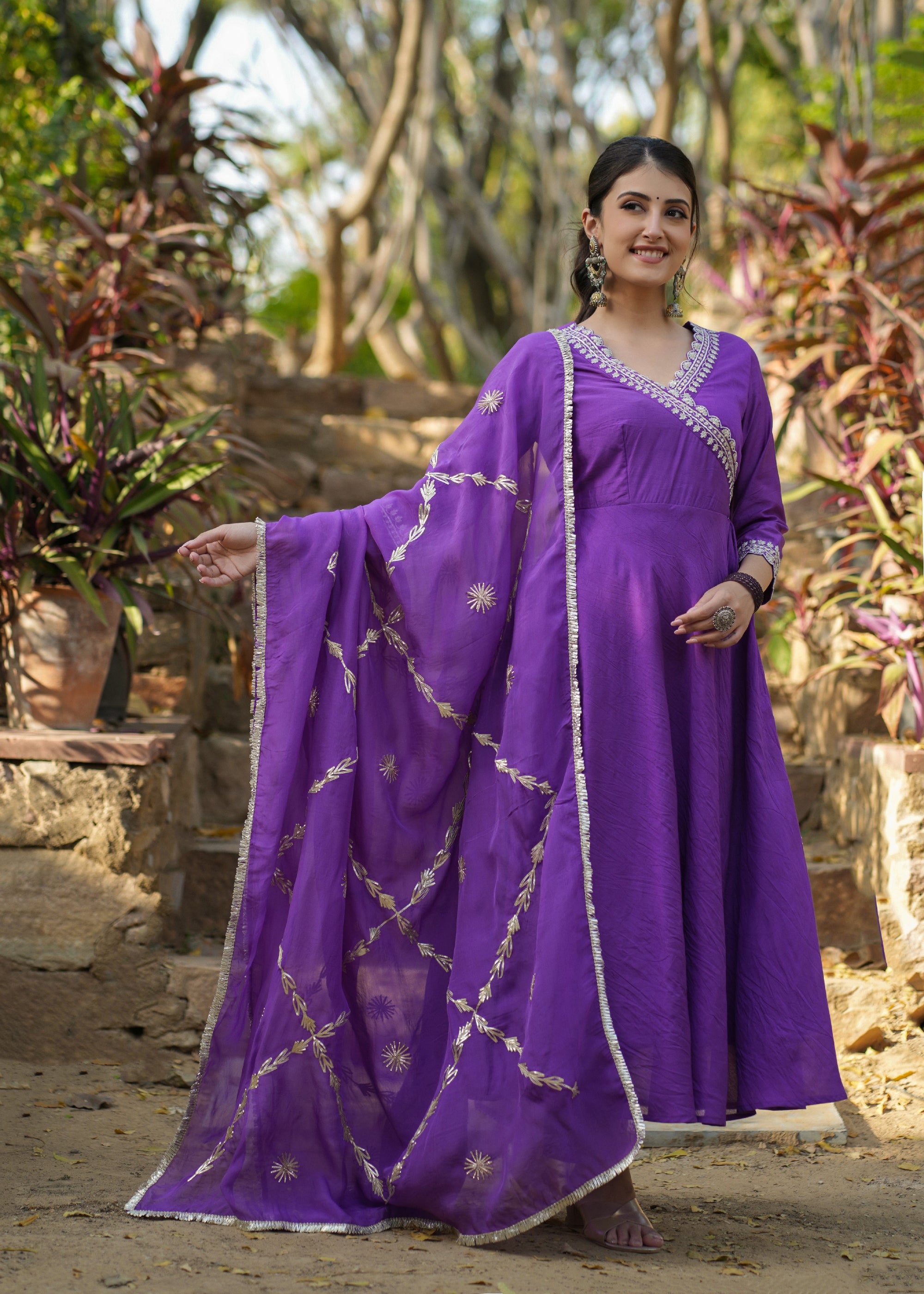 Demanding Light Goldern Colored Partywear Embroidered Angrakha Suit main image 1