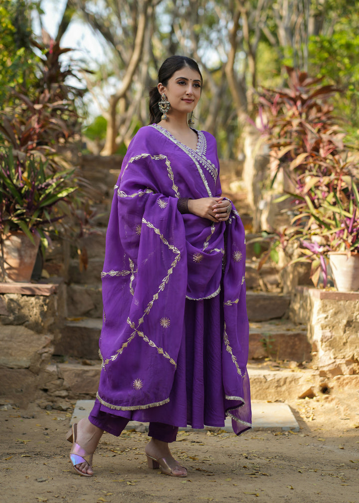 Kaveri Purple Angrakha Suit Set With Dupatta