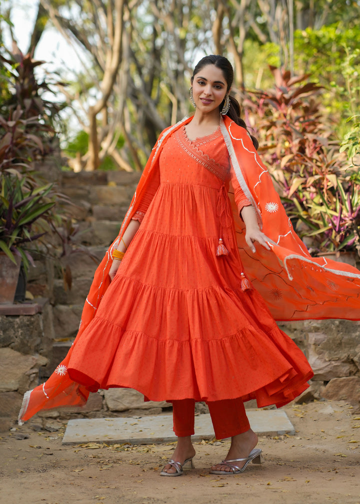 Zahira Orange Cotton Gotapatti Suit Set