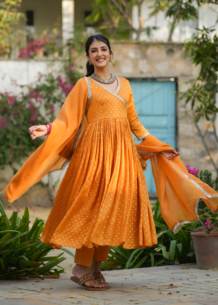 Antara Mustard Anarkali Suit Set with Dupatta