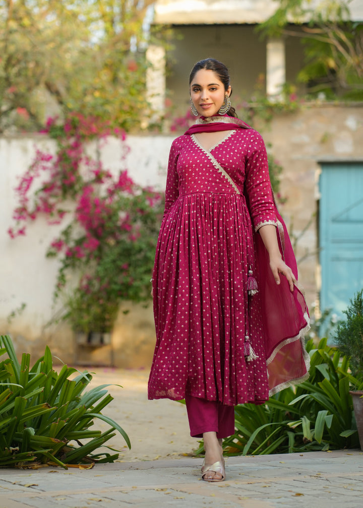 Nehmat Magenta Angrakha Suit Set