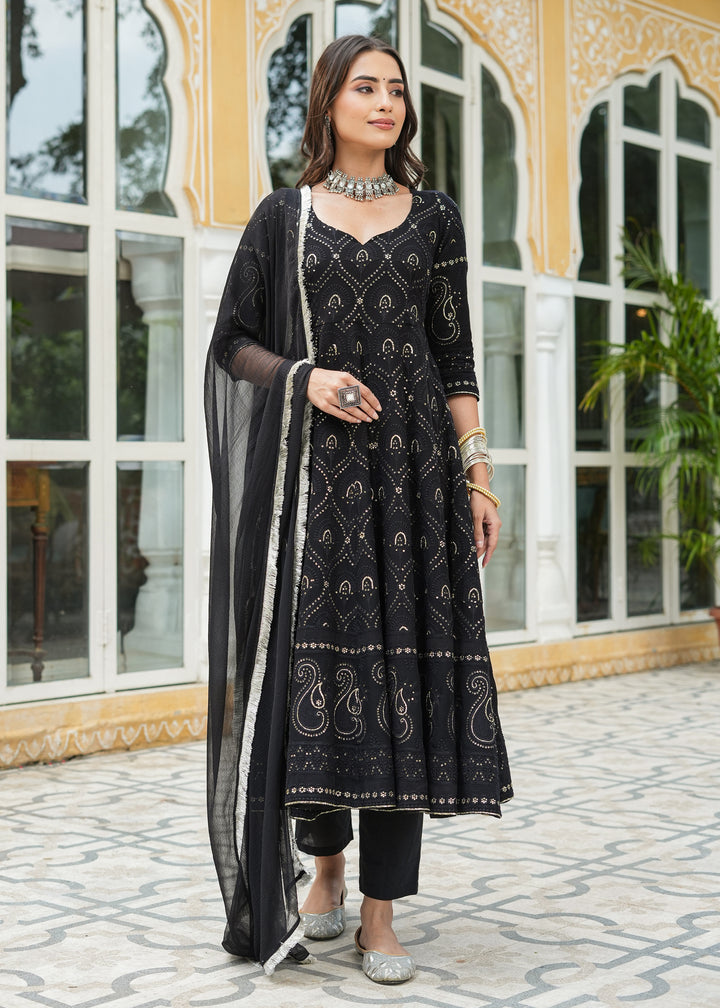 Jannat Black Chikankari Anarkali Suit set with Dupatta