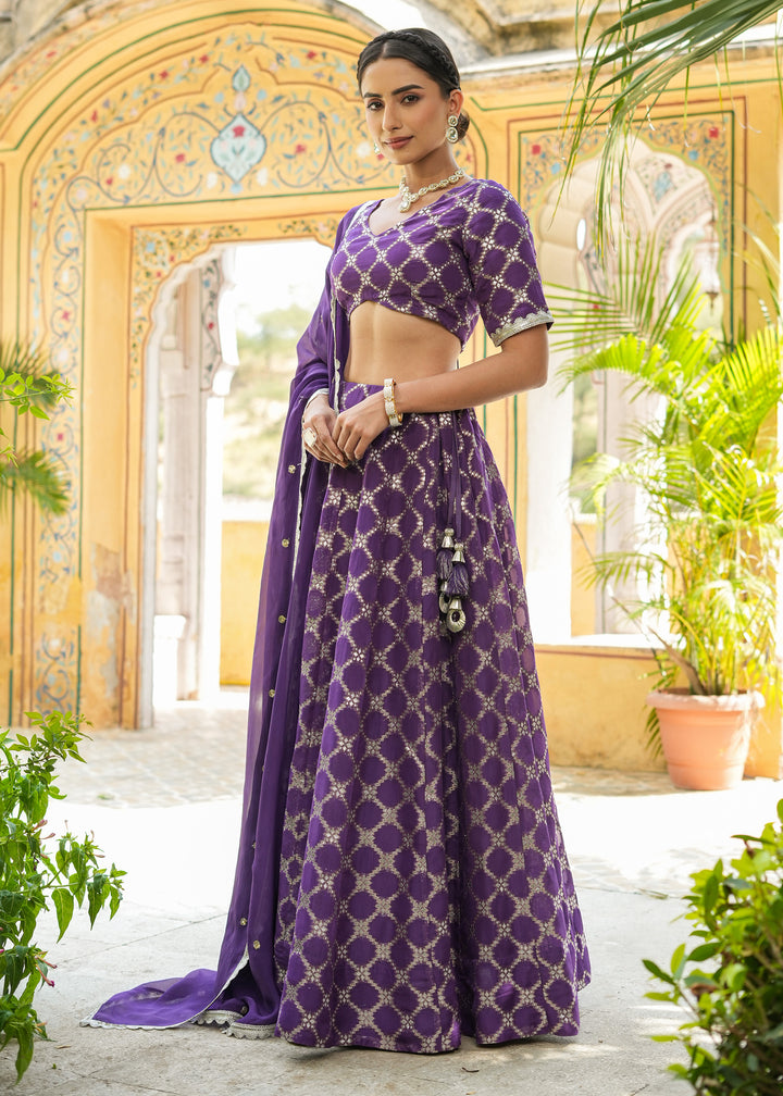 Ishya Purple Organza Jacquard Lehenga set