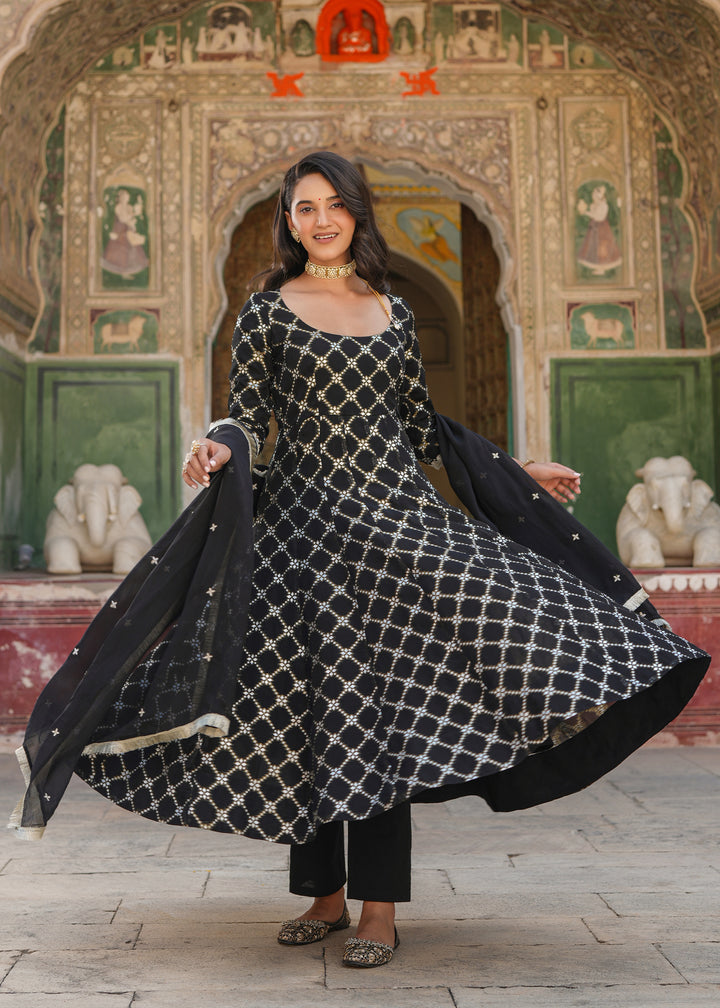 Aarohi Black Jacquard Anarkali Suit set with Dupatta