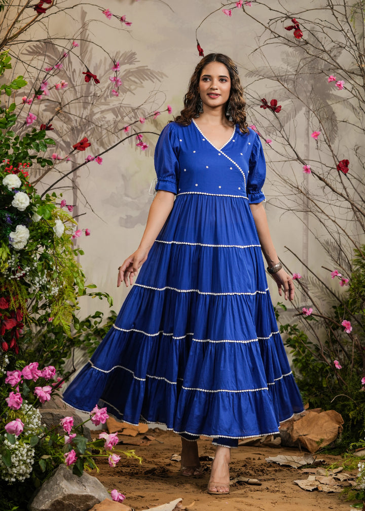 Mugdha Blue Angrakha Tiered Kurta With Pant