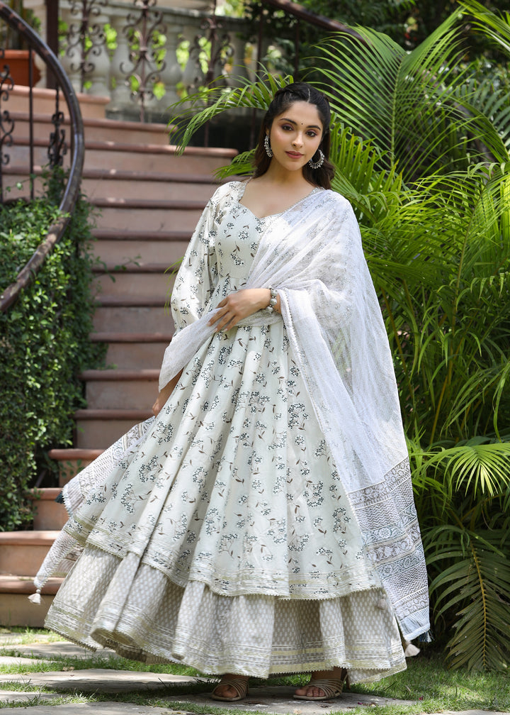 Raahi Printed Layered Dress with Dupatta