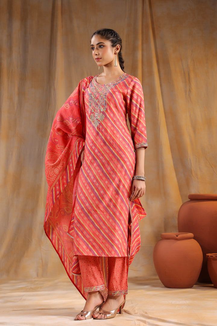 Ronika Rust Modal Chanderi 3 Piece Suit Set