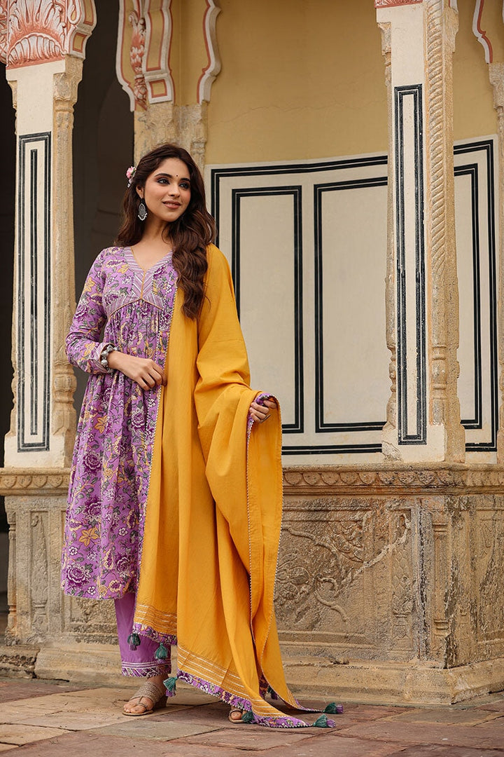 Ghazal Lavender Alia Cut Kurta With Pant And Dupatta