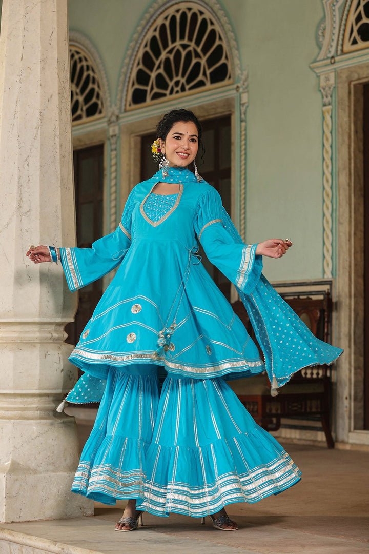 Anokhi Gota Lace Kurta With Sharara And Dupatta