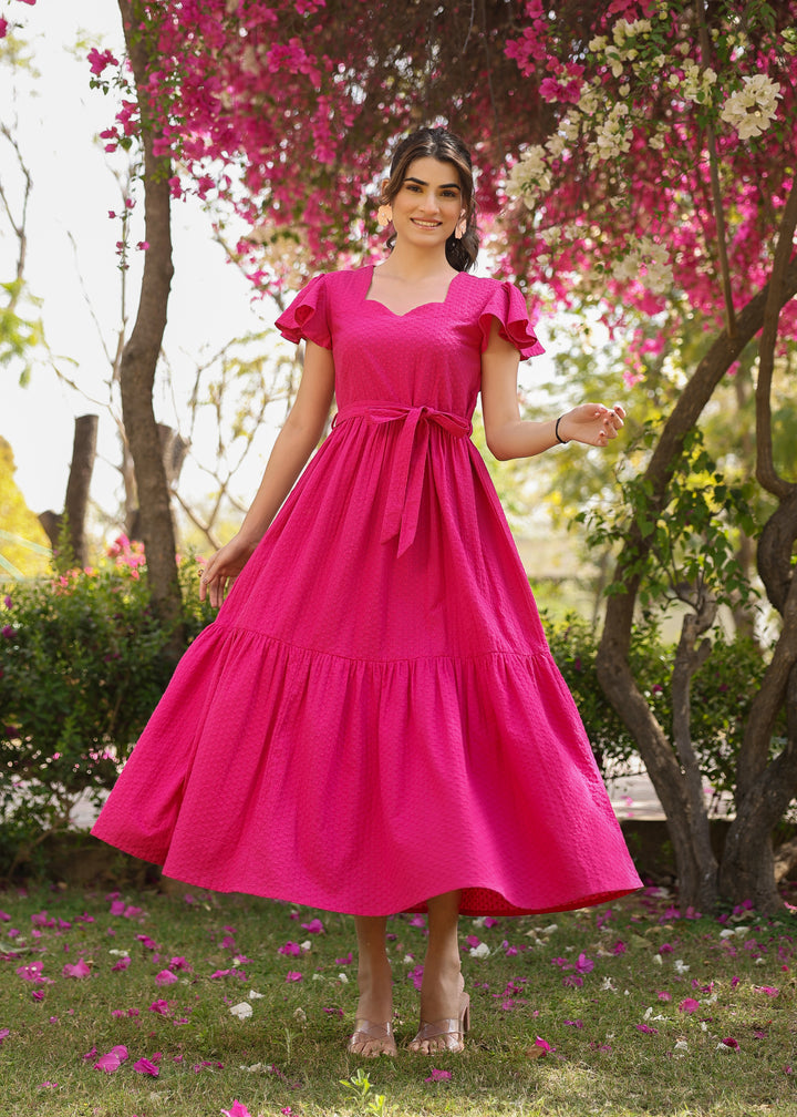Della Cotton Pink Embroidered Flared Dress EverBloom Della Cotton Pink Embroidered Flared Dress EverBloom