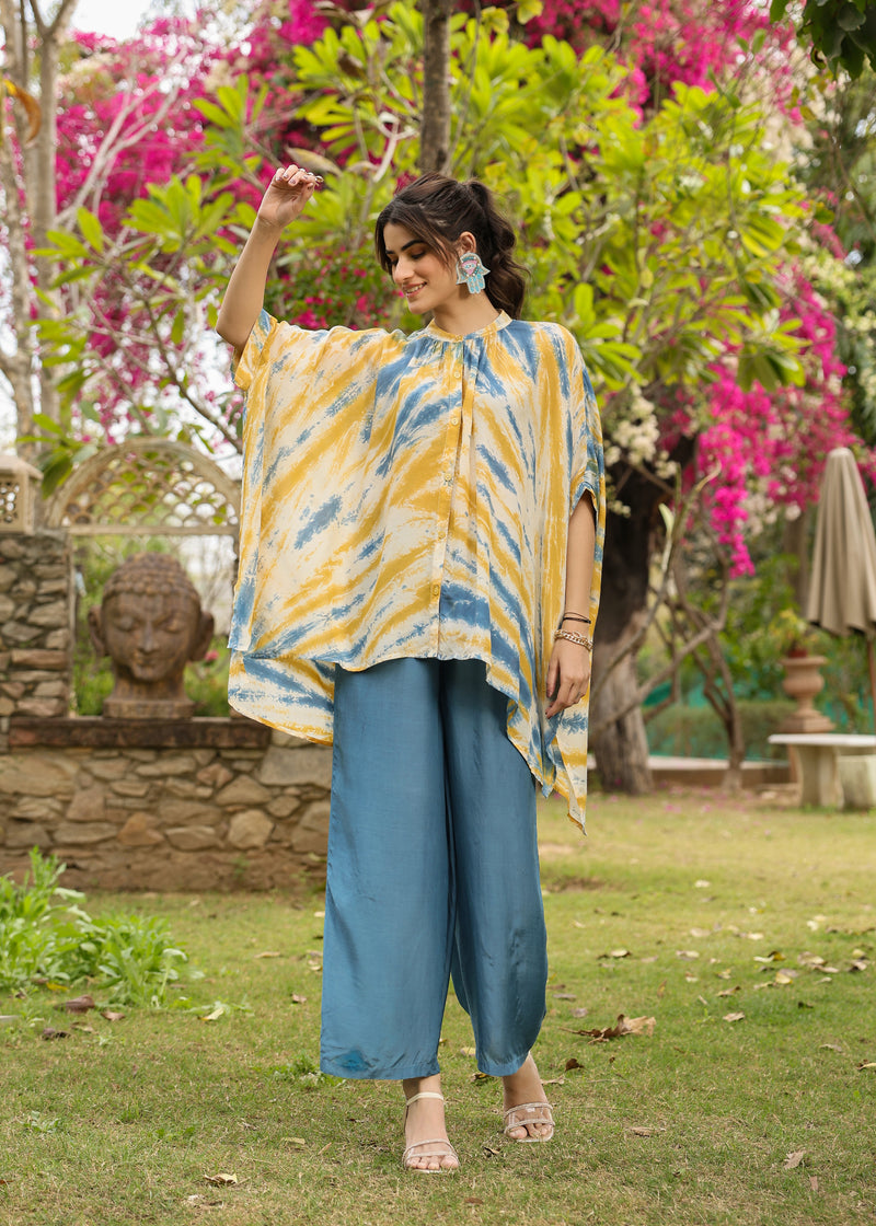Earth Viscose Mustard & Blue Multicolor Tie dye Coord Set