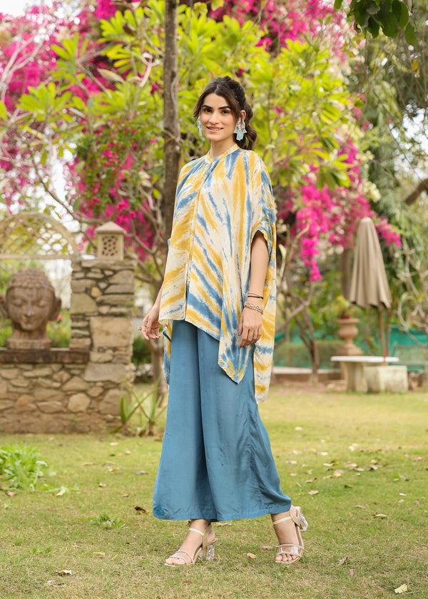 Earth Viscose Mustard & Blue Multicolor Tie dye Coord Set