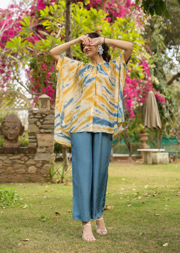 Earth Viscose Mustard & Blue Multicolor Tie dye Coord Set