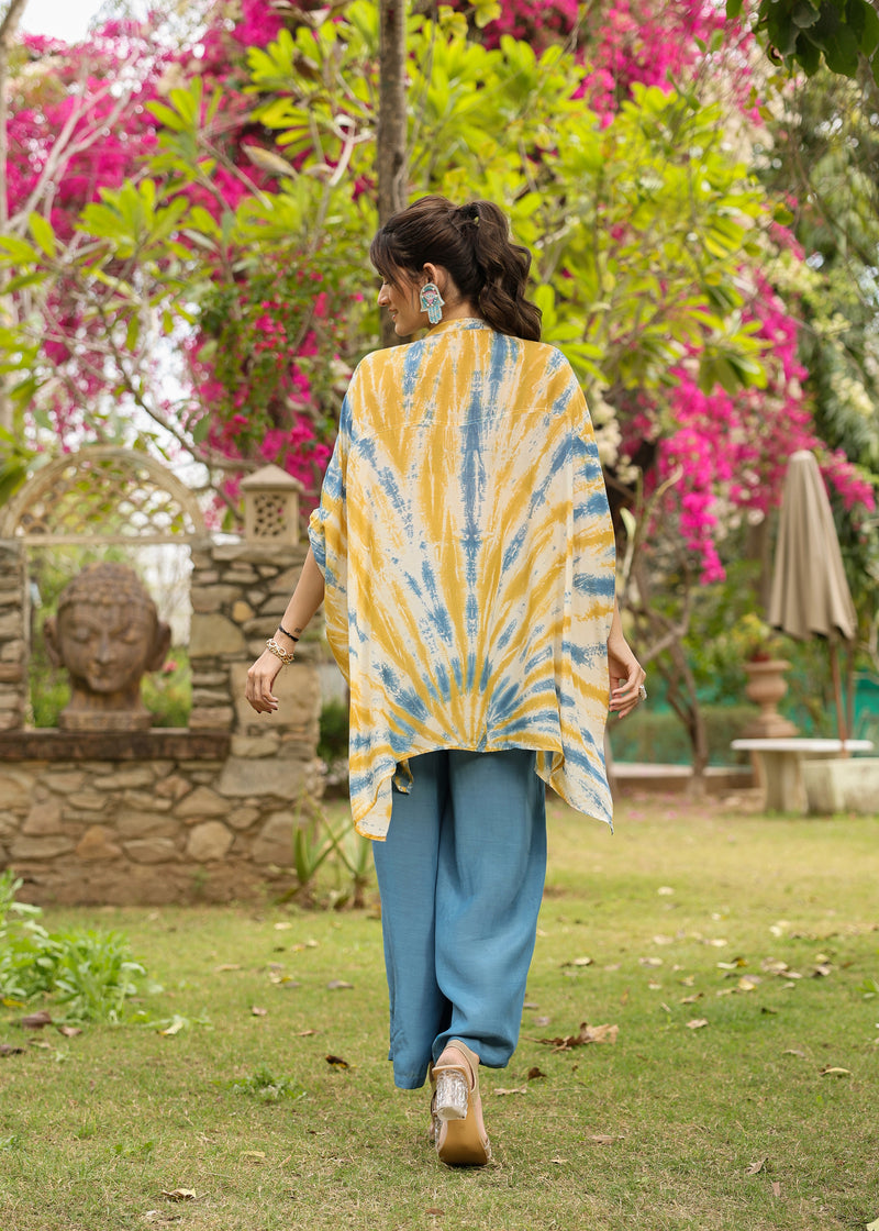 Earth Viscose Mustard & Blue Multicolor Tie dye Coord Set