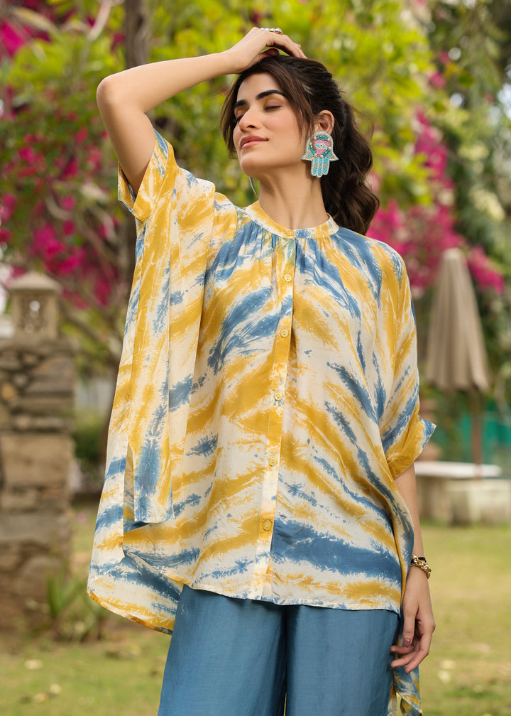 Earth Viscose Mustard & Blue Multicolor Tie dye Coord Set