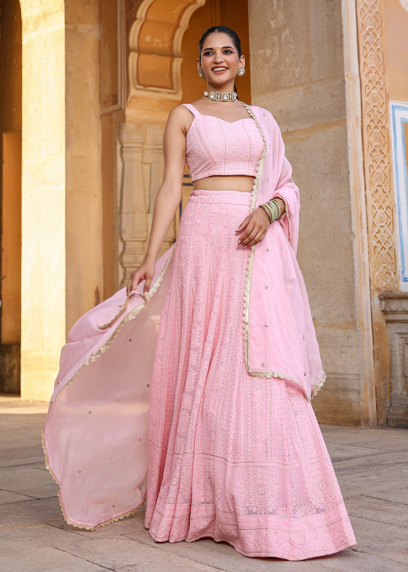 Heer Light Pink Lucknowi Embroidered Lehenga Set