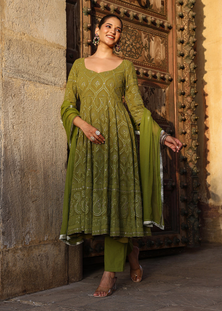Nayab Olive Chikankari Anarkali Suit set with Dupatta EverBloom Nayab Olive Chikankari Anarkali Suit set with Dupatta EverBloom