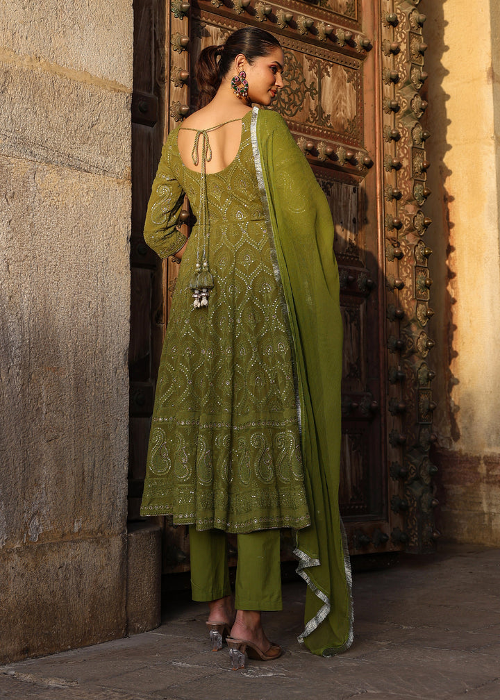 Nayab Olive Chikankari Anarkali Suit set with Dupatta EverBloom Nayab Olive Chikankari Anarkali Suit set with Dupatta EverBloom