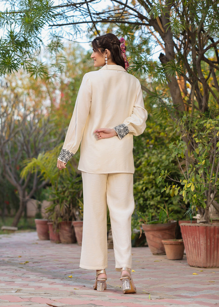 Pearl Viscose Ivory Embroidered Coord Set