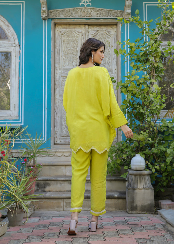 Emma Viscose Lime Green Embroidered Coord Set