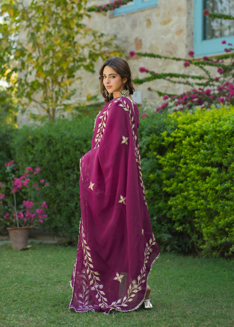 Zaria Wine Cotton Gotapatti suit Set