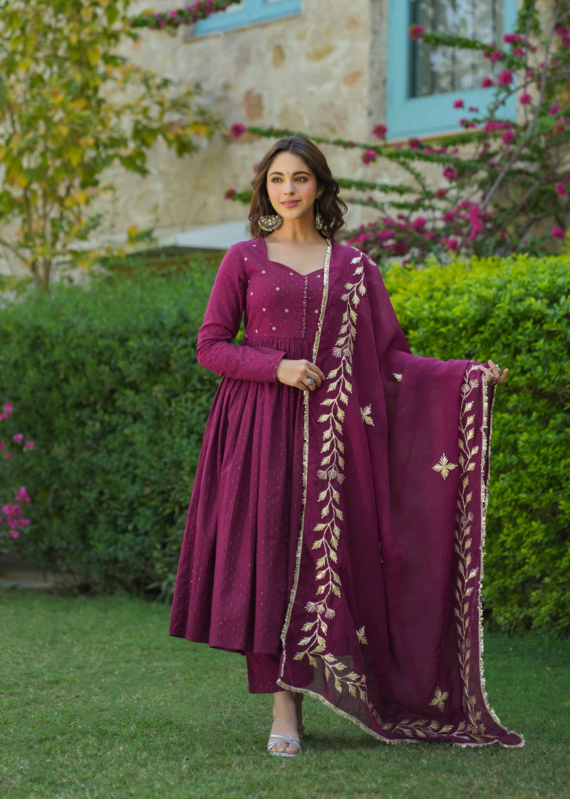 Zaria Wine Cotton Gotapatti suit Set