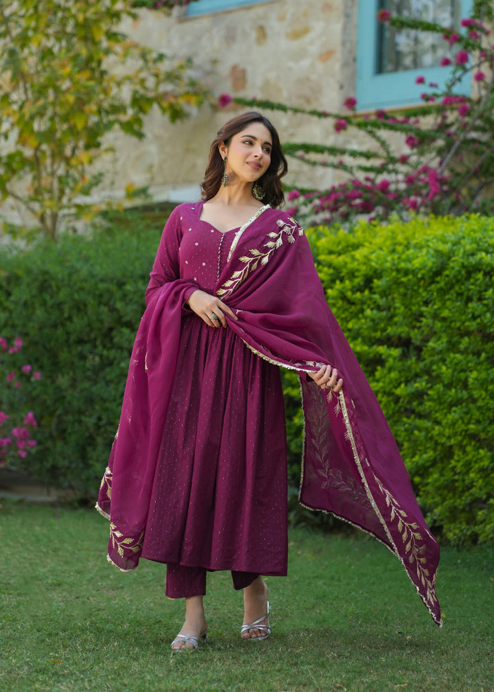 Zaria Wine Cotton Gotapatti suit Set