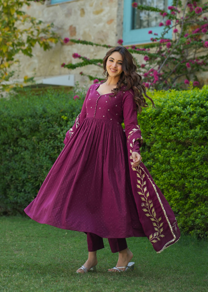 Zaria Wine Cotton Gotapatti suit Set
