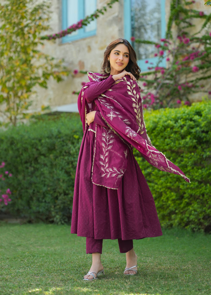 Zaria Wine Cotton Gotapatti suit Set