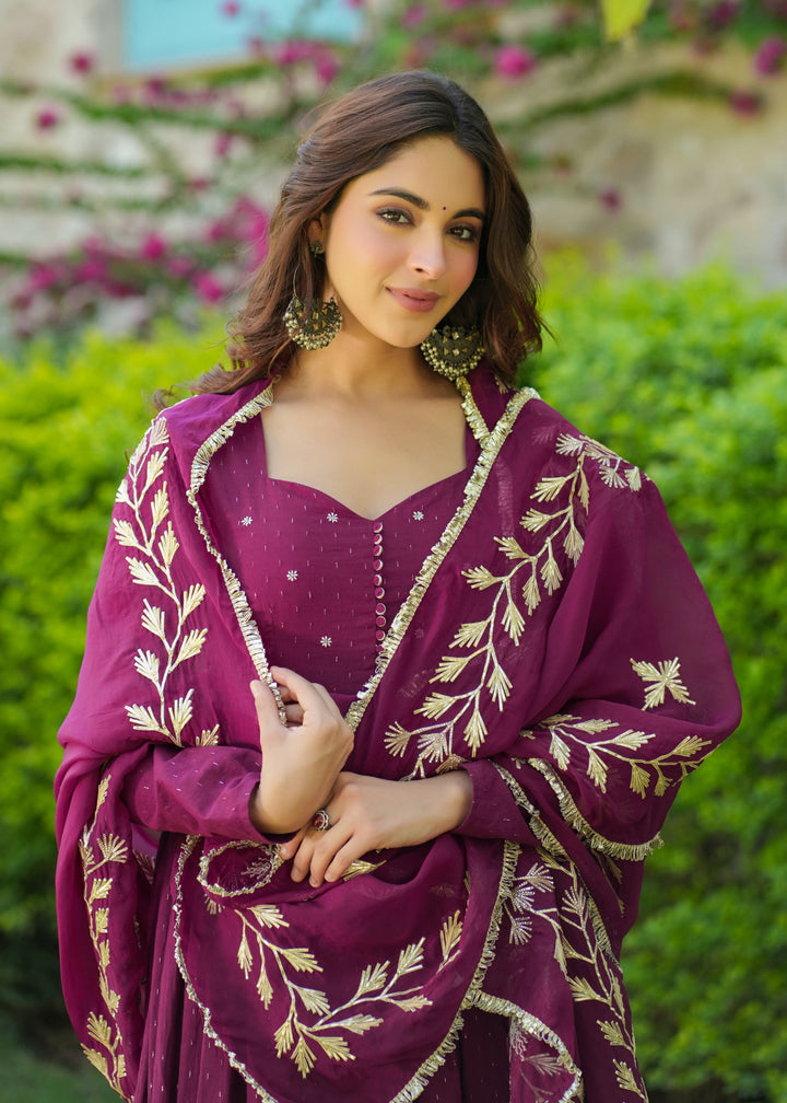 Zaria Wine Cotton Gotapatti suit Set
