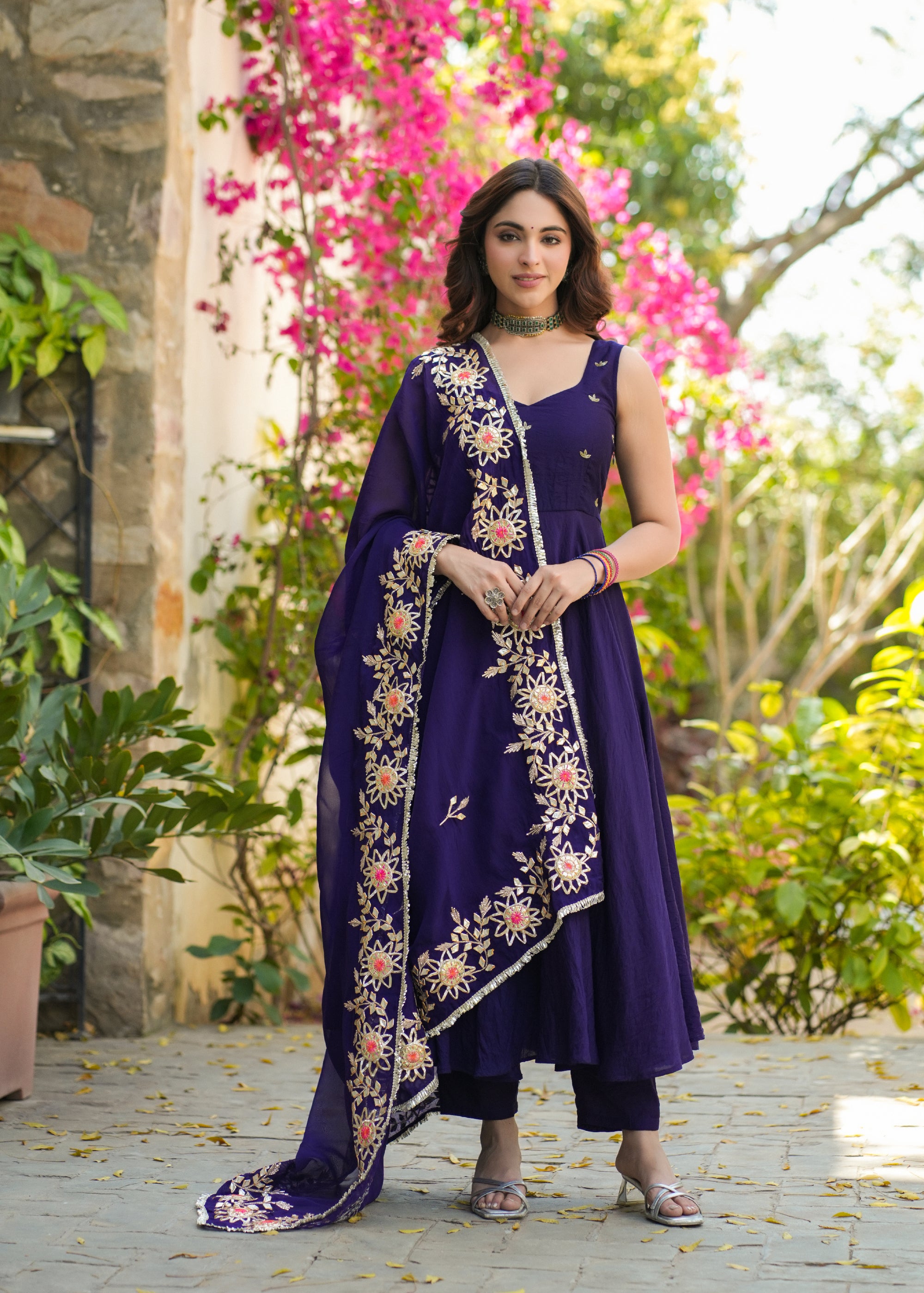 Ojalika Purple Cotton Anarkali Suit Set