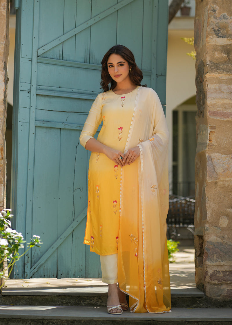 Shravya Yellow Handpainted Suit Set