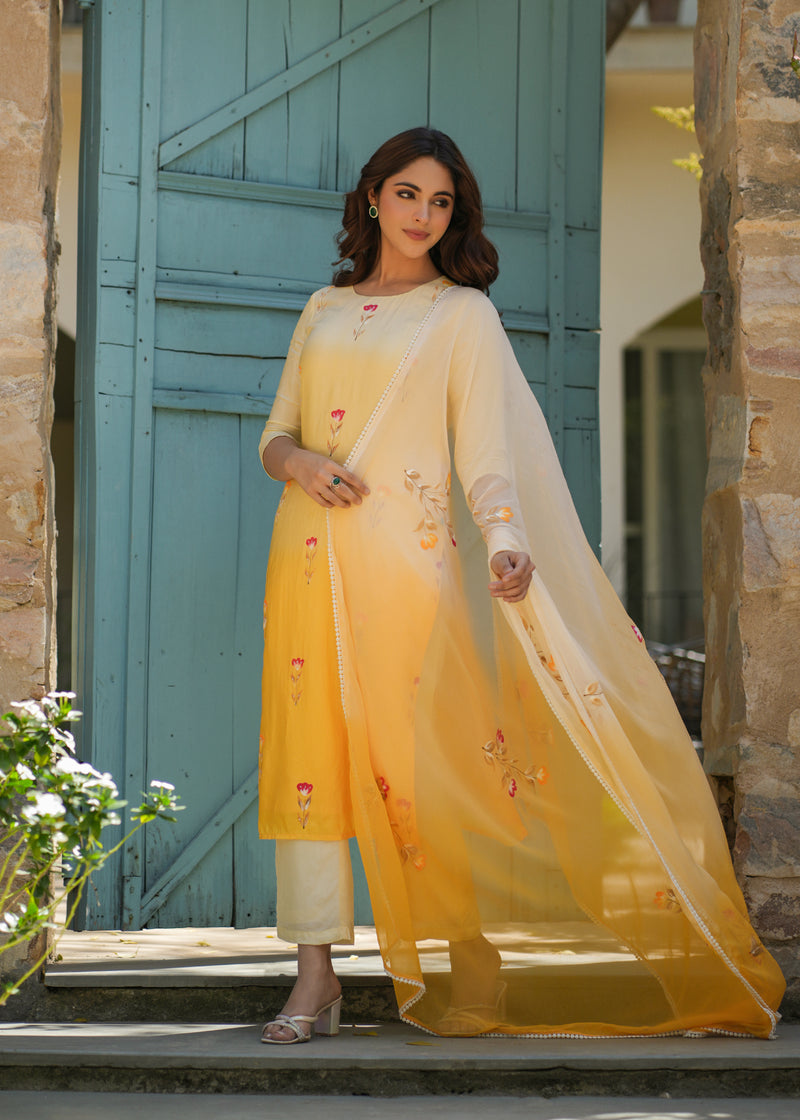 Shravya Yellow Handpainted Suit Set