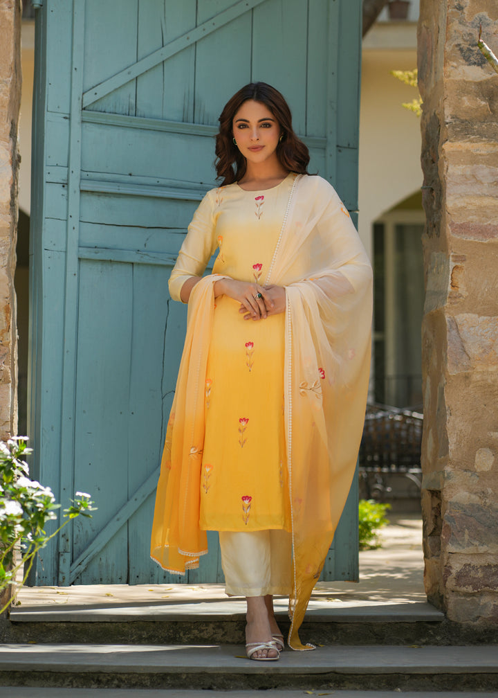 Shravya Yellow Handpainted Suit Set