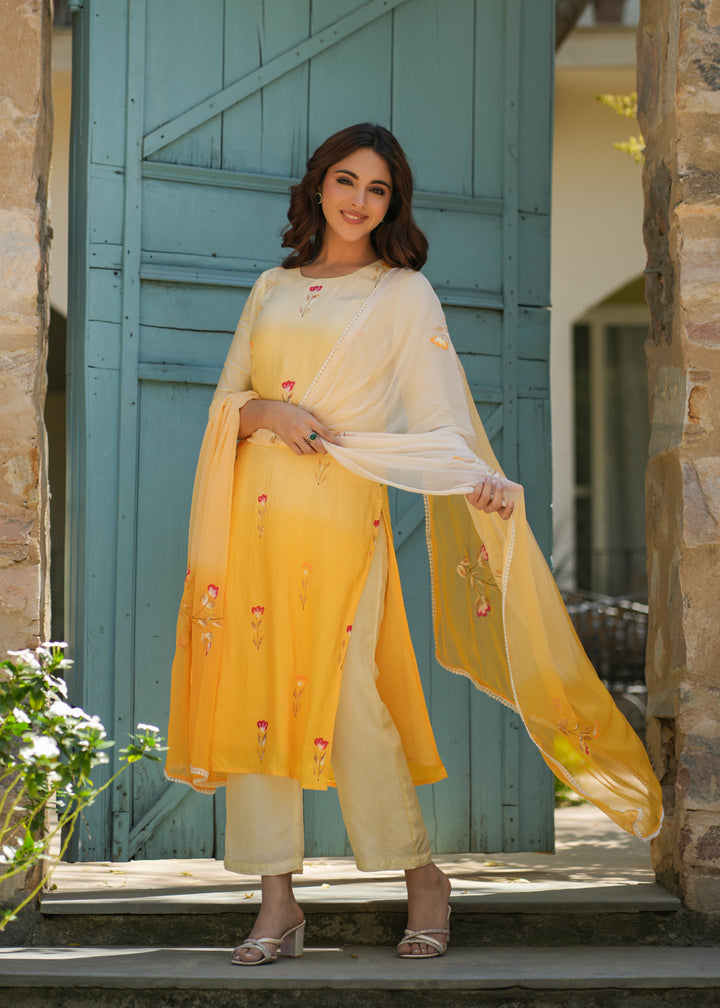 Shravya Yellow Handpainted Suit Set