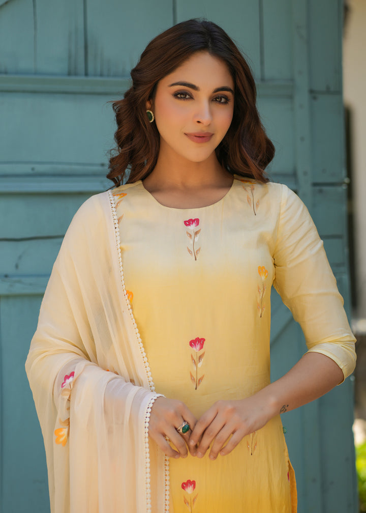 Shravya Yellow Handpainted Suit Set