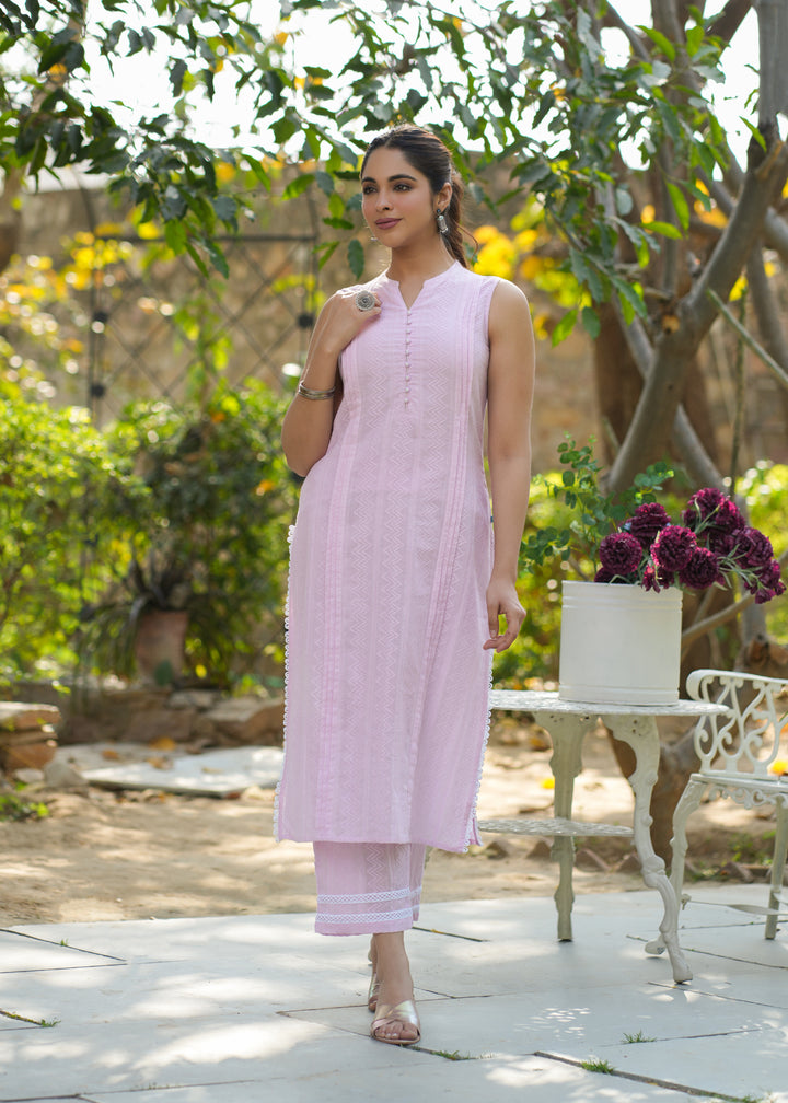 Erica Pink Cotton Dobby Coord Set