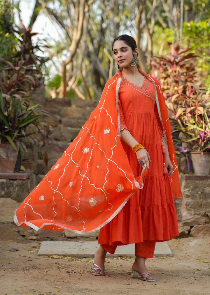 Zahira Orange Cotton Gotapatti Suit Set