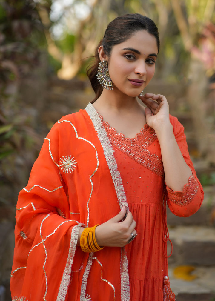 Zahira Orange Cotton Gotapatti Suit Set