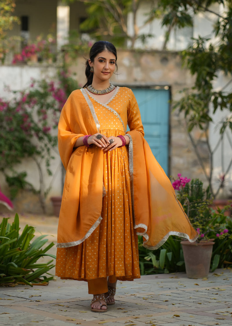 Antara Mustard Anarkali Suit Set with Dupatta