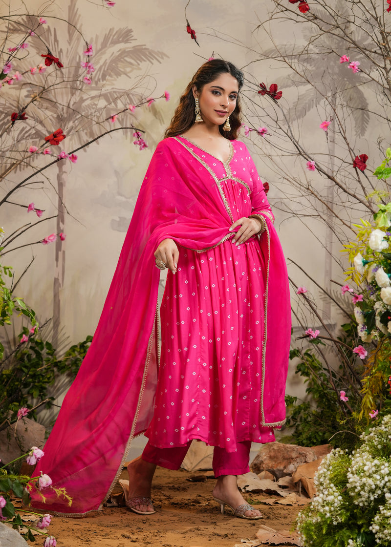 Tomato Pink Kurti With Palazzo And Dupatta | Hina Khan X Leemboodi