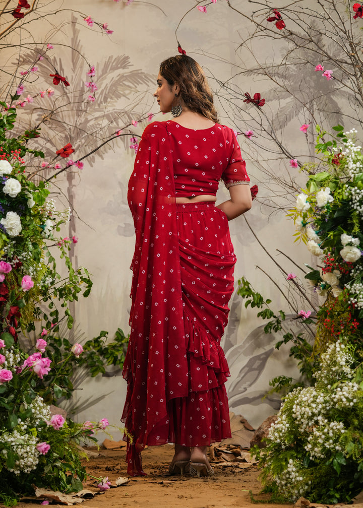 Palki Red Bandhej pre-Draped Saree