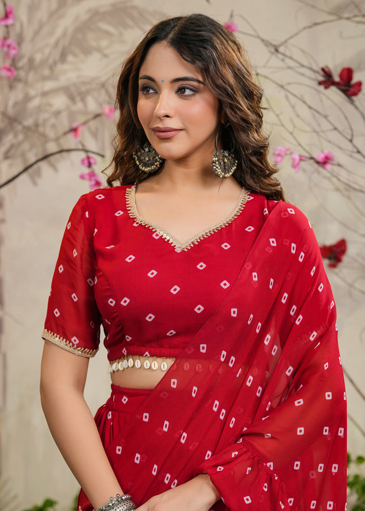Palki Red Bandhej pre-Draped Saree