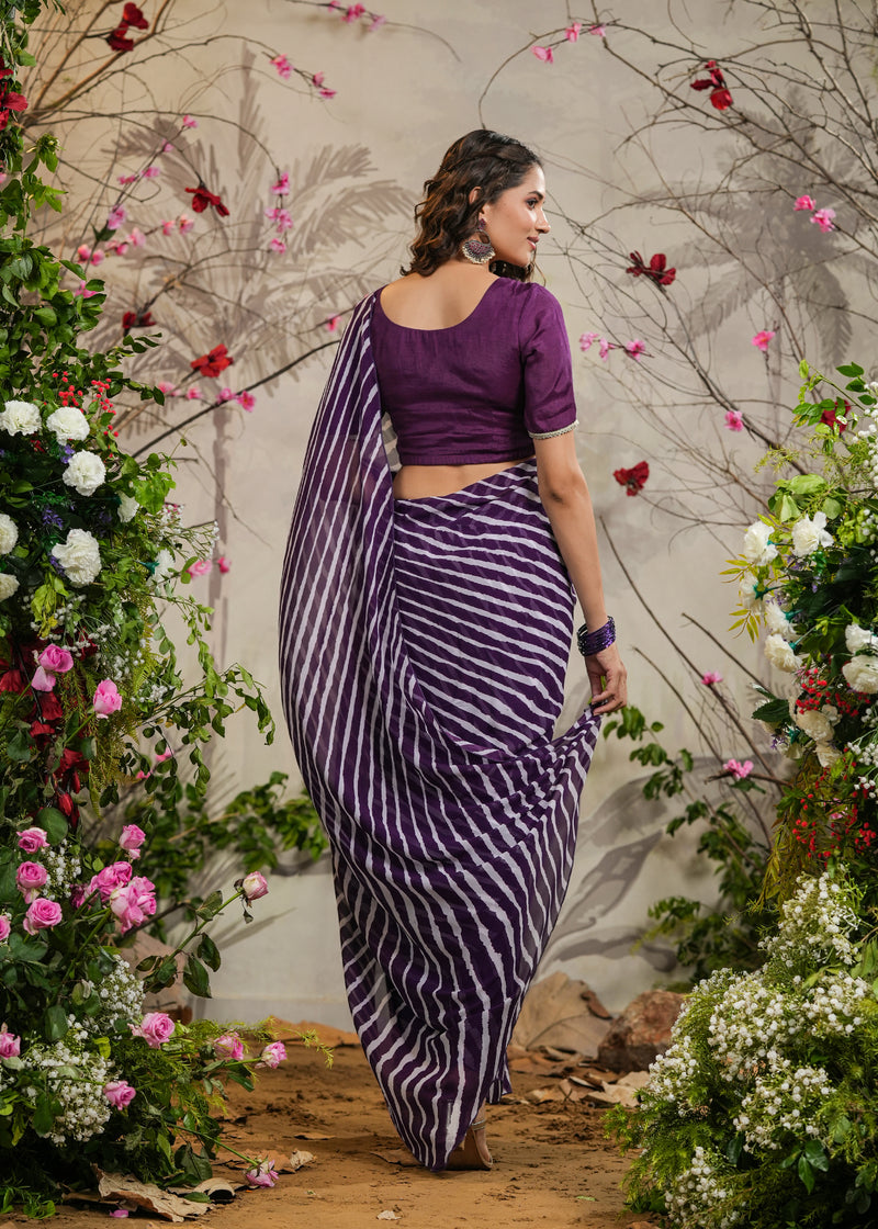 Nia Purple Lehariya Pre-Draped Saree