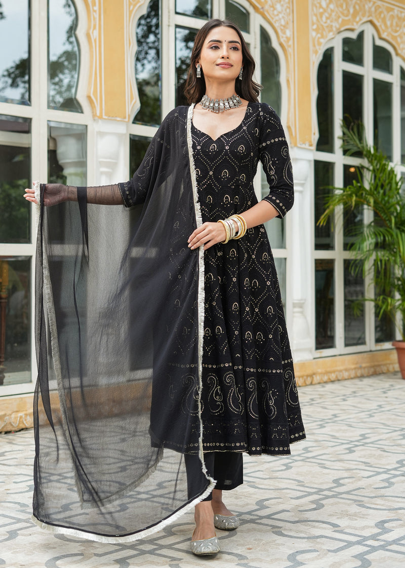 Black and Gold Chikankari Kurta Set – Sewandyou