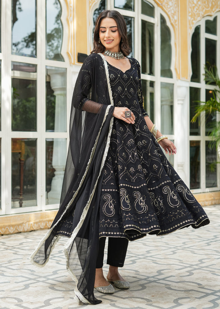 Jannat Black Chikankari Anarkali Suit set with Dupatta