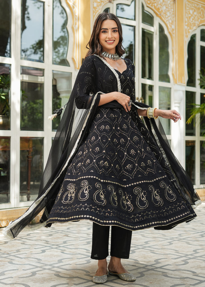 Jannat Black Chikankari Anarkali Suit set with Dupatta